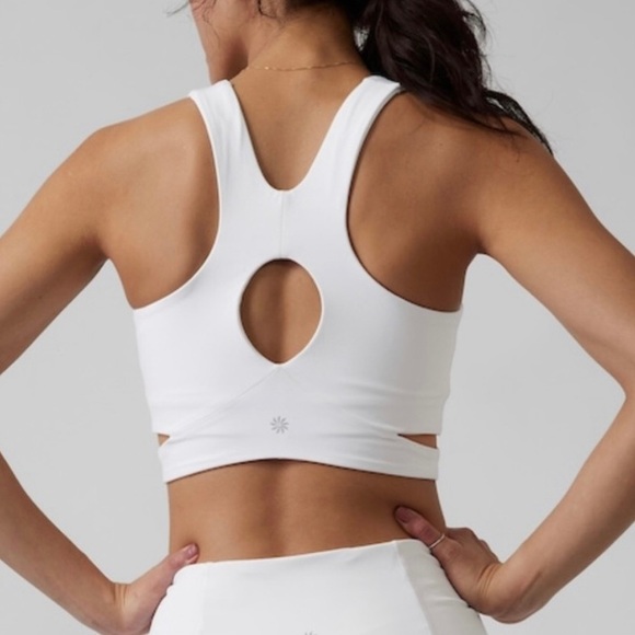 NEW Athleta Conscious Cut Out Crop Top Crossover Sports Bra D-DD Cups in White - Picture 3 of 10